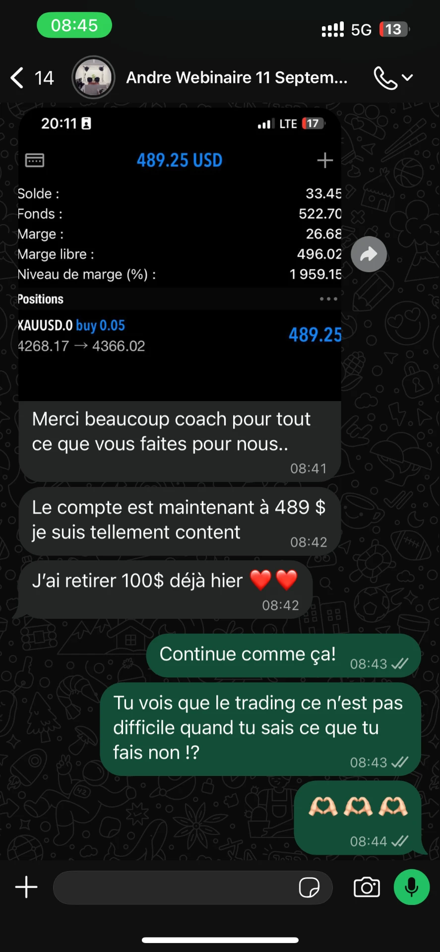 Capture du message de André