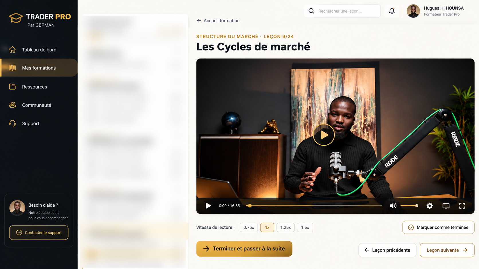 Espace de cours TRADER PRO